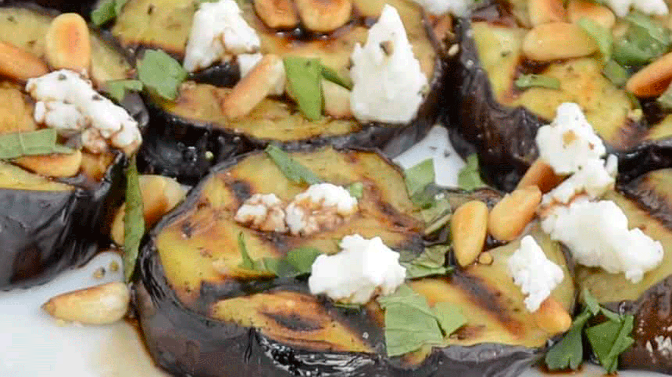 
          
            Grilled Eggplant with Chermoula and Goat Cheese
          
        