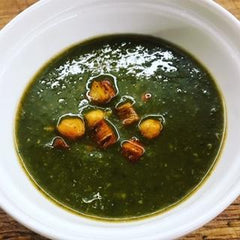 Vegetarian Soup with spinach, chickpeas, and swiss chard.