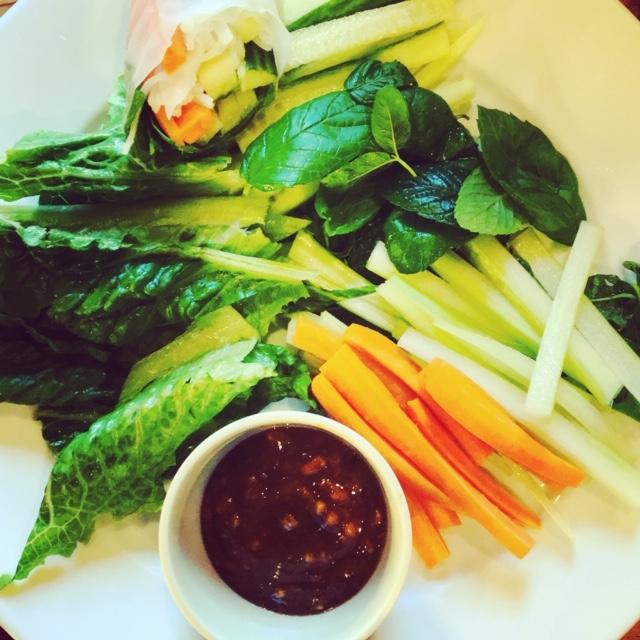 
          
            Vegetarian Spring Rolls and Almond Dipping Sauce
          
        