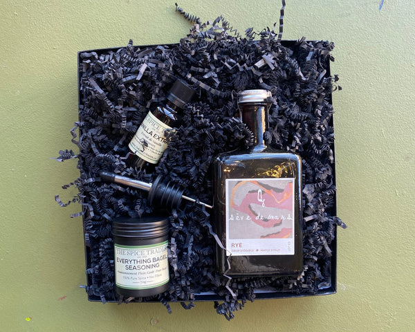 spices and maple syrup in a gift box