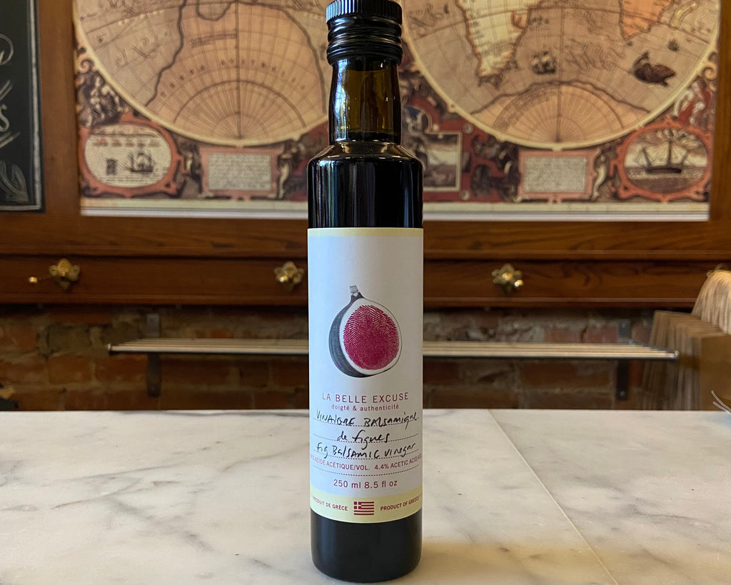 fig balsamic on a marble counter in a retail store