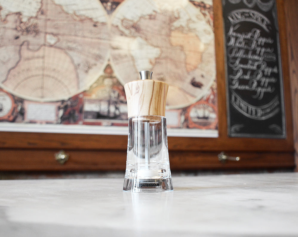 Pepper &amp; Salt Mill - Clear with Olive Wood ACCESSORIES THE OLIVE PIT 